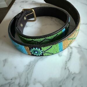 The Kenyan Collection Hand Beaded Green and Blue Women's Belt size 38